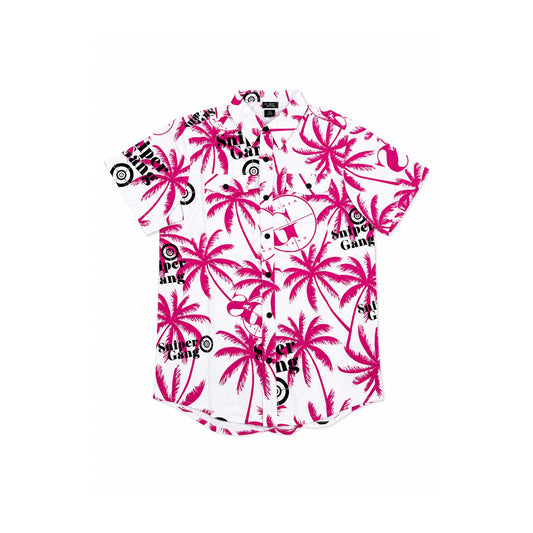 Palm Print Button-Up (Pink/White)
