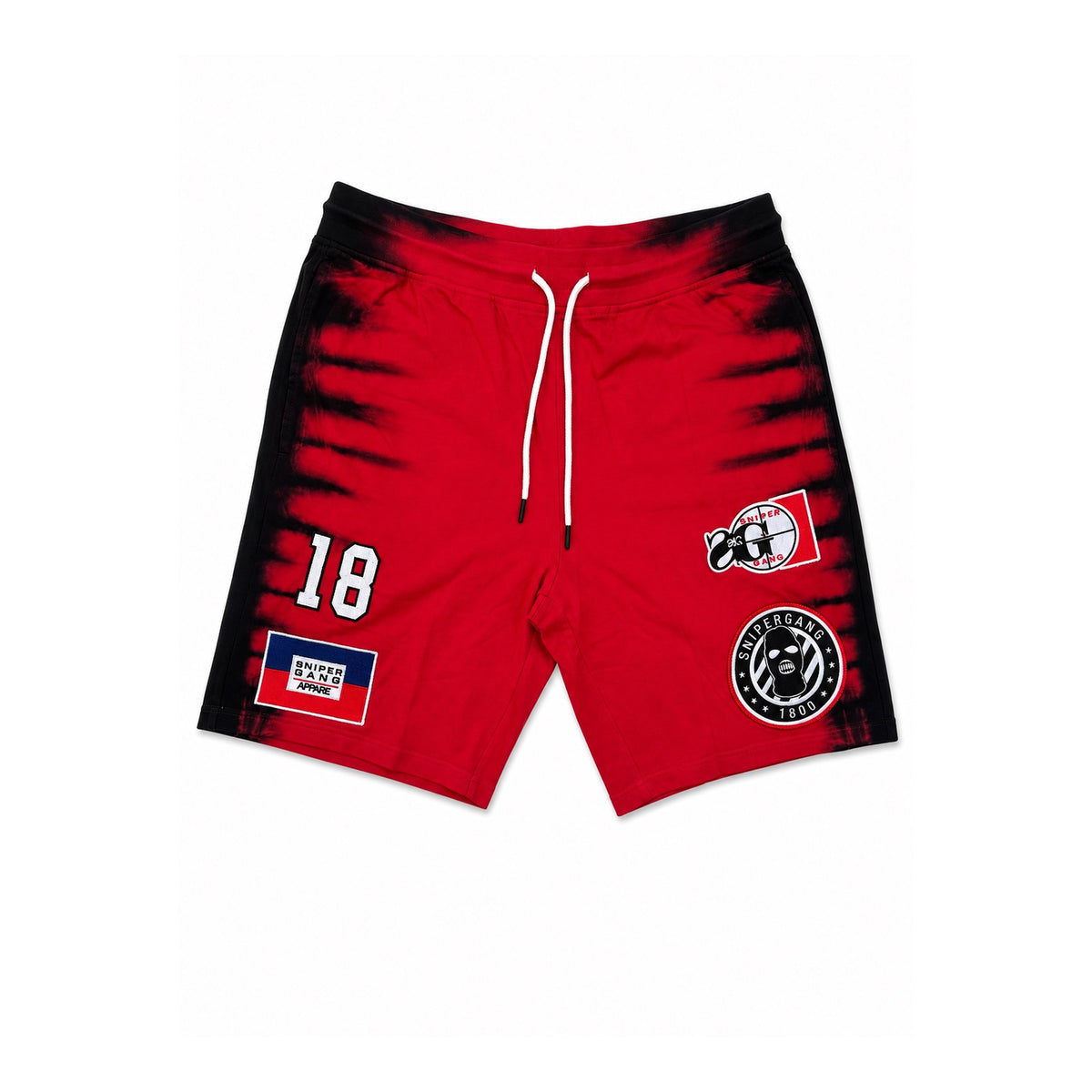 Tie-Dye Patch Shorts (Red/Black)