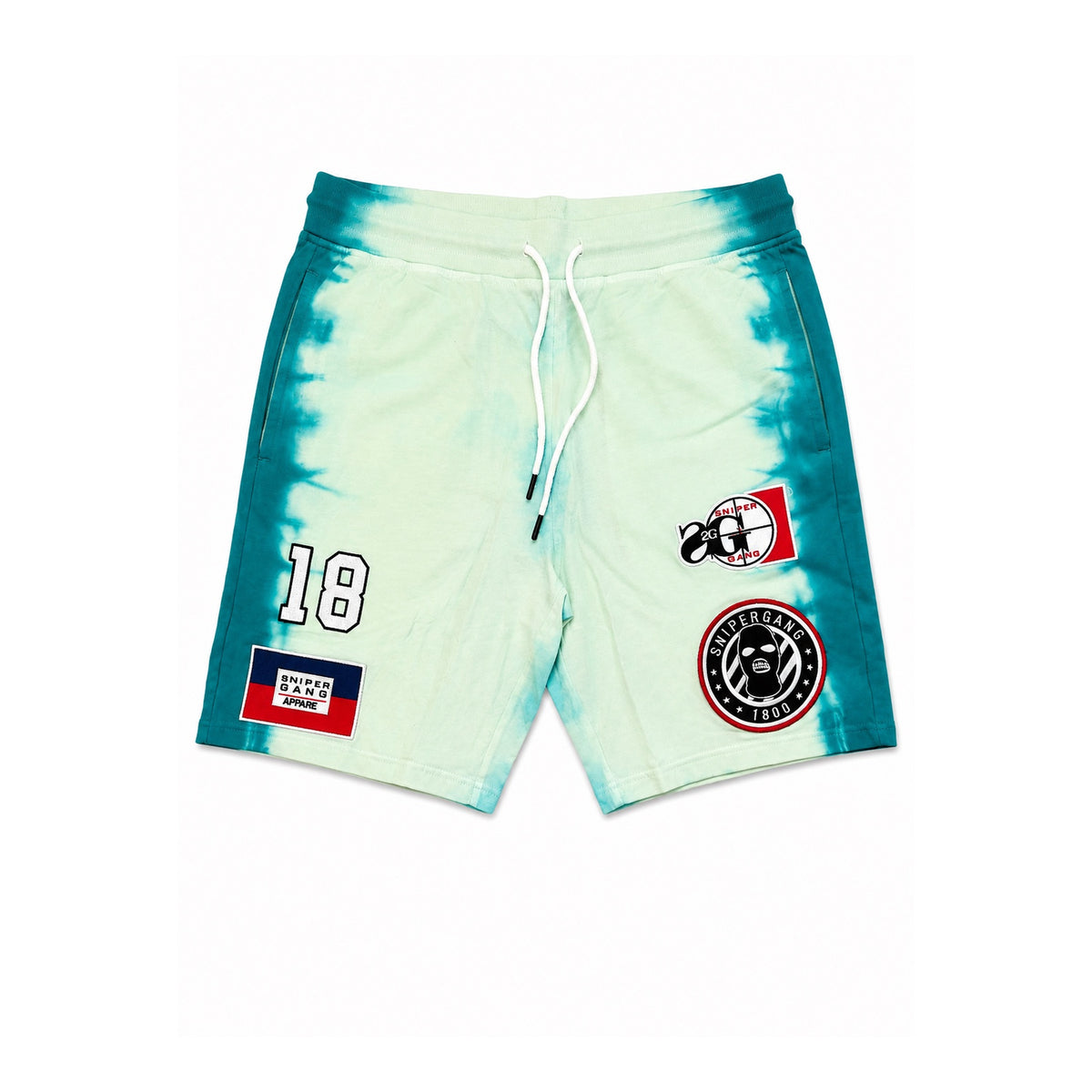 Tie-Dye Patch Shorts (White/Teal)